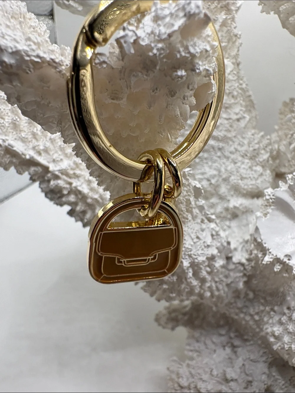 Coach Gold-Tone Keyring with Brown Enamel Purse Charm